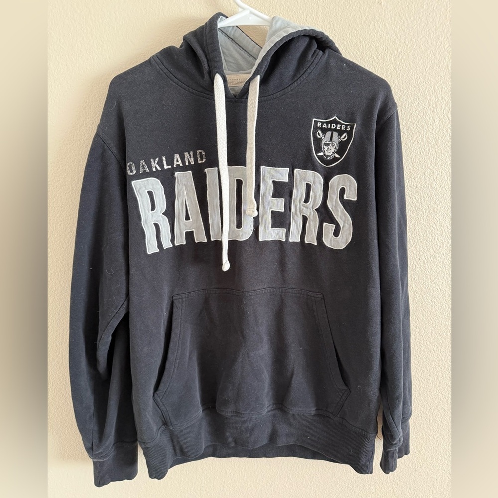 NFL Oakland Raiders Black Hooded‎ Sweatshirt w/ Stitched Lettering size Medium